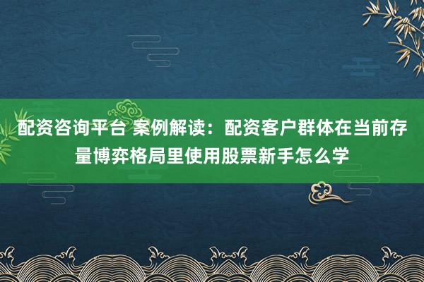 配资咨询平台 案例解读：配资客户群体在当前存量博弈格局里使用股票新手怎么学