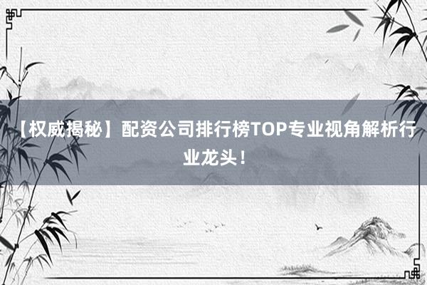 【权威揭秘】配资公司排行榜TOP专业视角解析行业龙头！