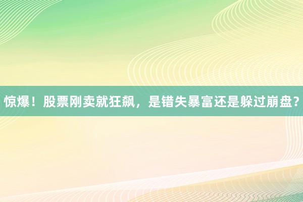 惊爆！股票刚卖就狂飙，是错失暴富还是躲过崩盘？