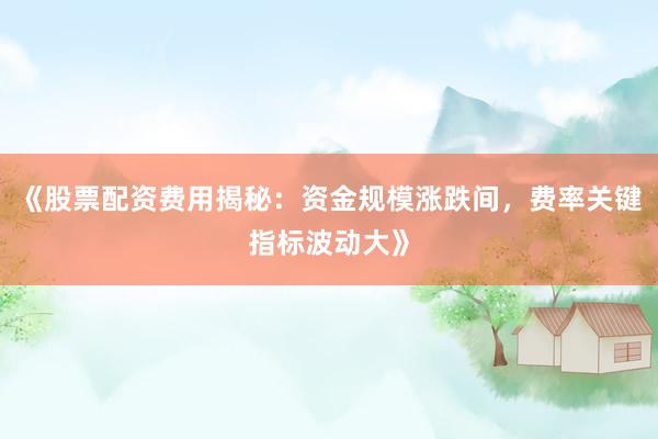 《股票配资费用揭秘：资金规模涨跌间，费率关键指标波动大》