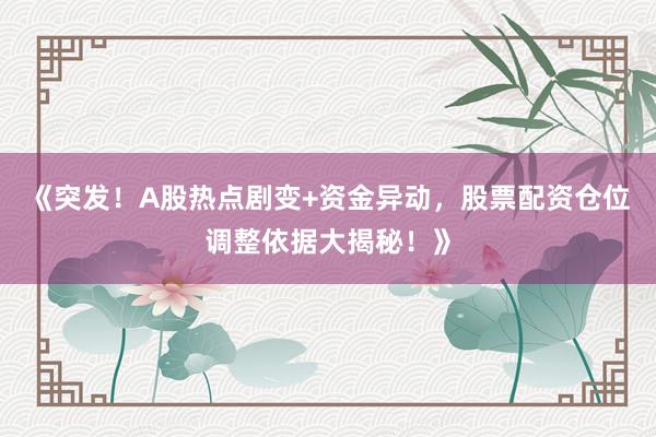 《突发！A股热点剧变+资金异动，股票配资仓位调整依据大揭秘！》