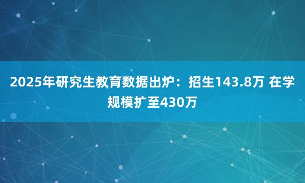 2025年研究生教育数据出炉：招生143.8万 在学规模扩至430万